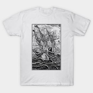 The Kraken's Fury: A Sea Monster Attacking a Ship T-Shirt